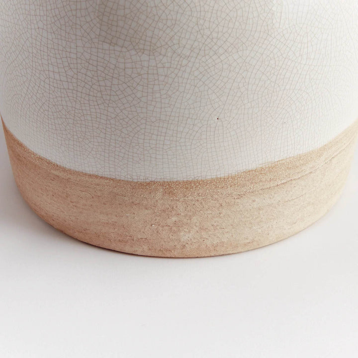 Wide Round White Crackle Glaze Vase For Home Decor - Delamere Design
