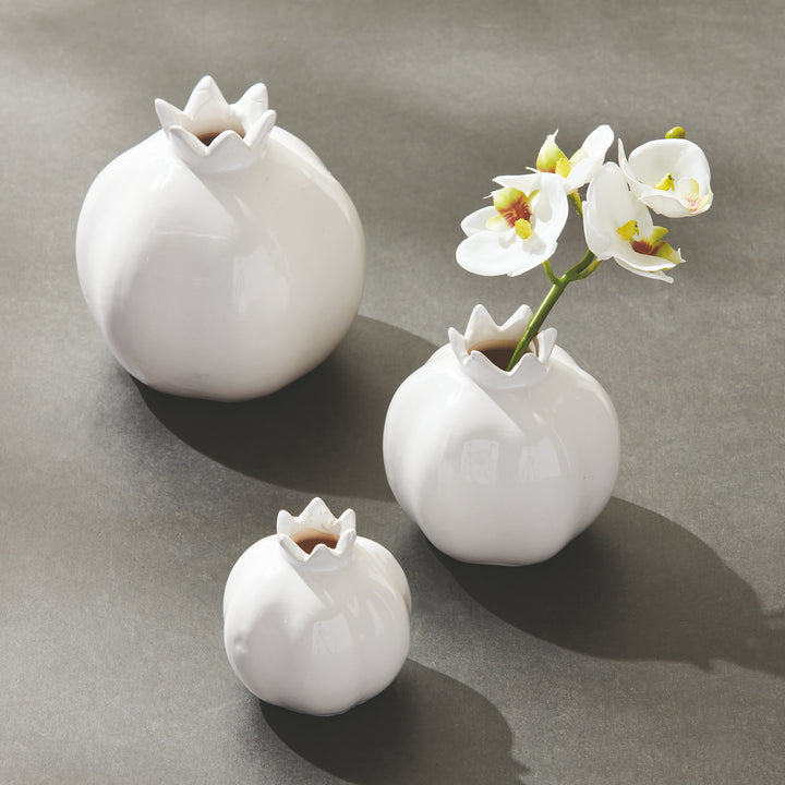 Handcrafted Glossy White Pomegranate-Inspired Bud Vase Set