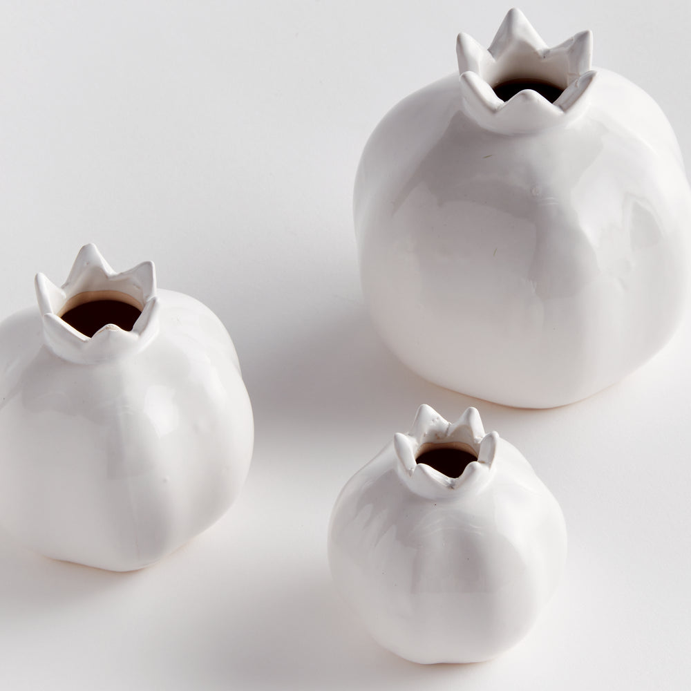 Handcrafted Glossy White Pomegranate-Inspired Bud Vase Set