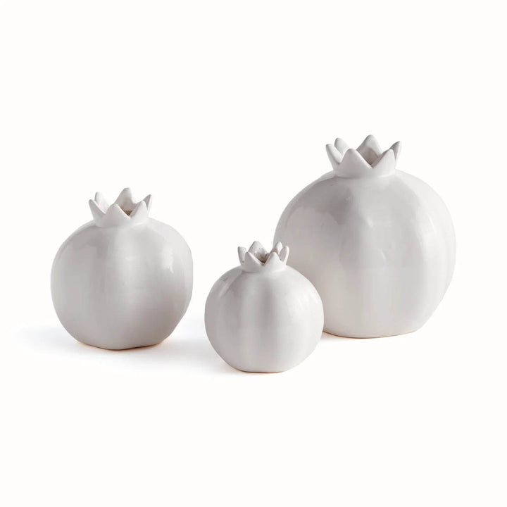 Handcrafted Glossy White Pomegranate-Inspired Bud Vase Set