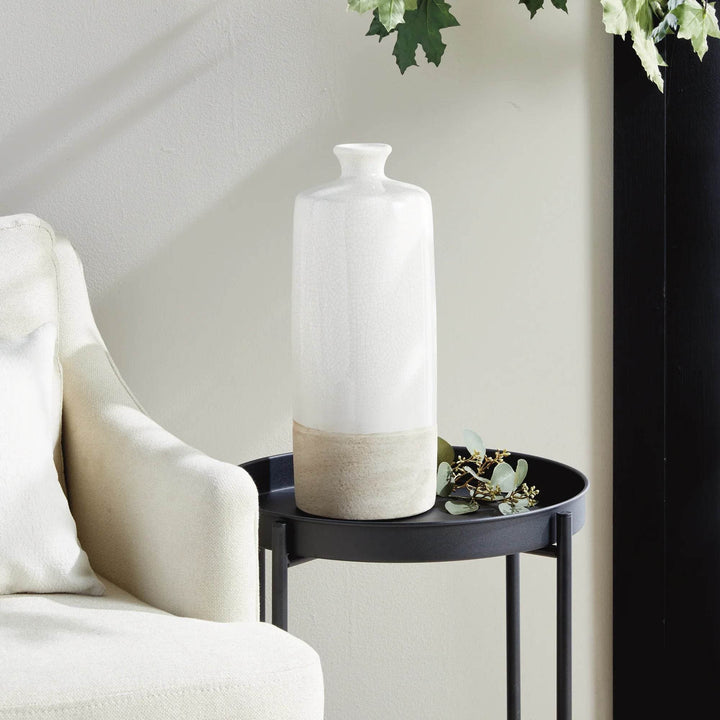 Elegant Warm White Crackle Glaze Bottle Vase