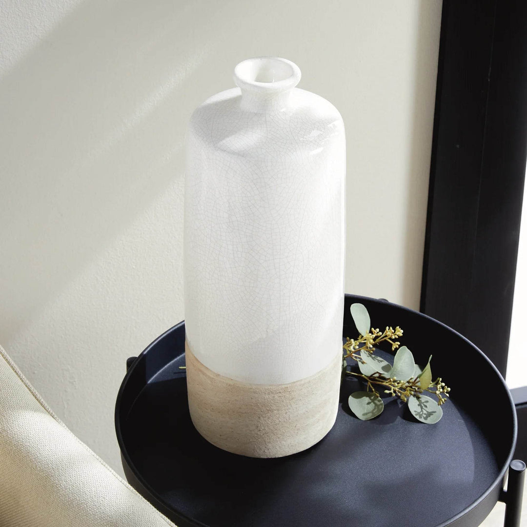 Elegant Warm White Crackle Glaze Bottle Vase