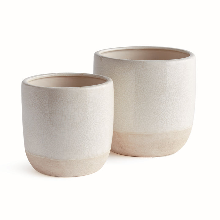 Handcrafted White Crackle Glaze Planter Set