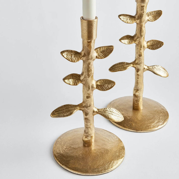 Golden Taper Candle Holders Set - Sculptural Gold Decor