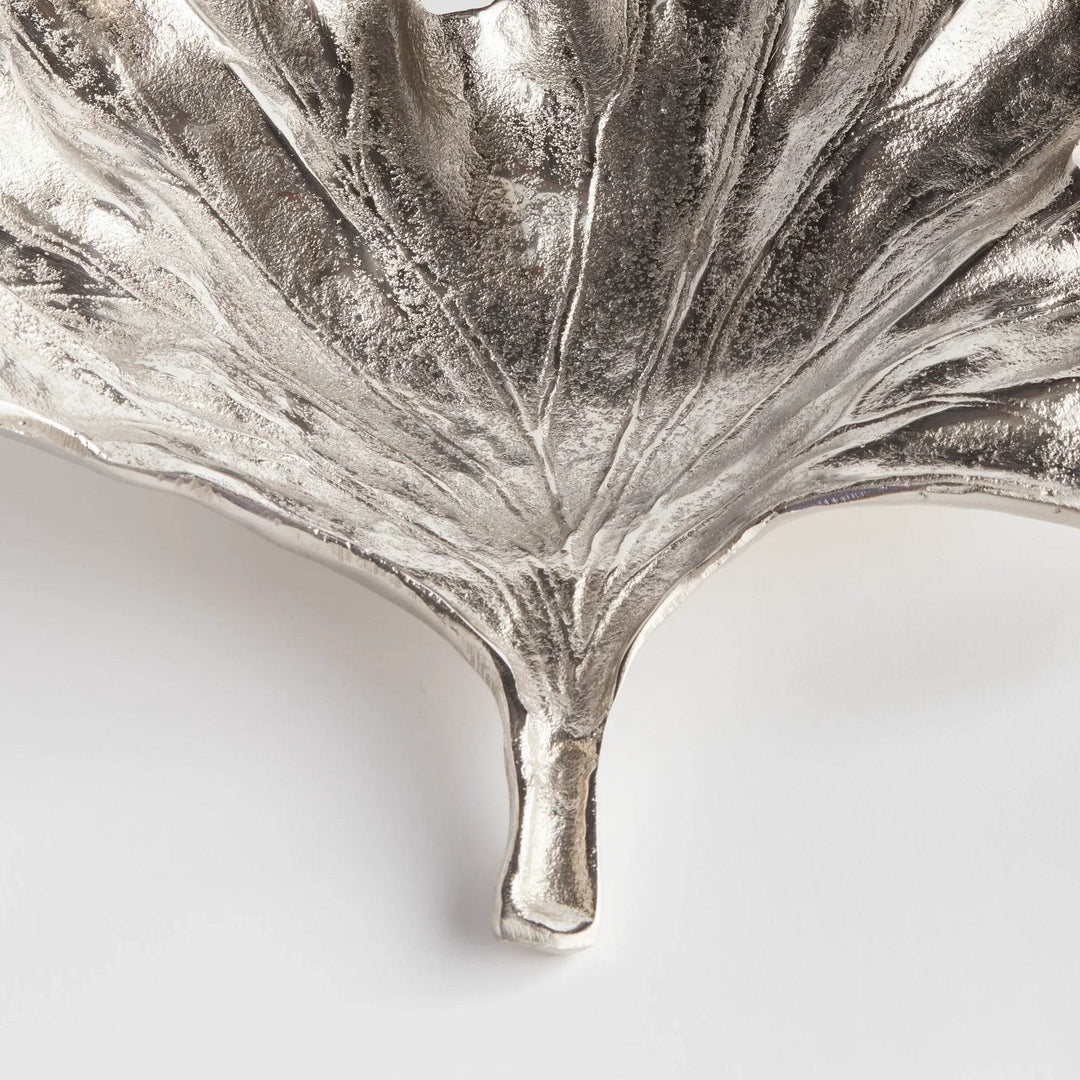 Hand-Cast Silver Aluminum Decorative Tray with Leaf Details