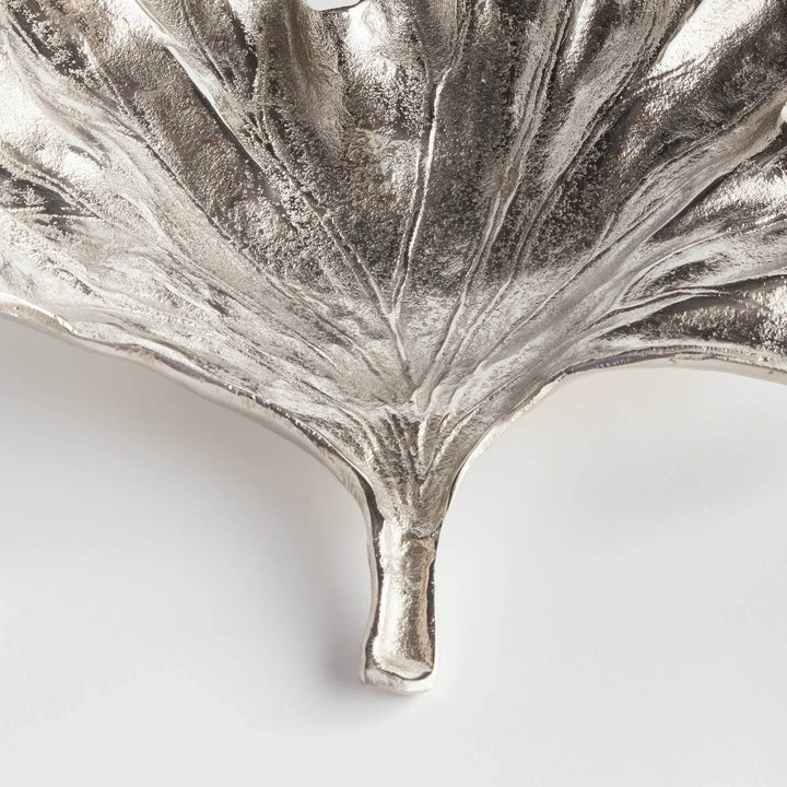 Hand-Cast Silver Aluminum Decorative Tray with Leaf Details