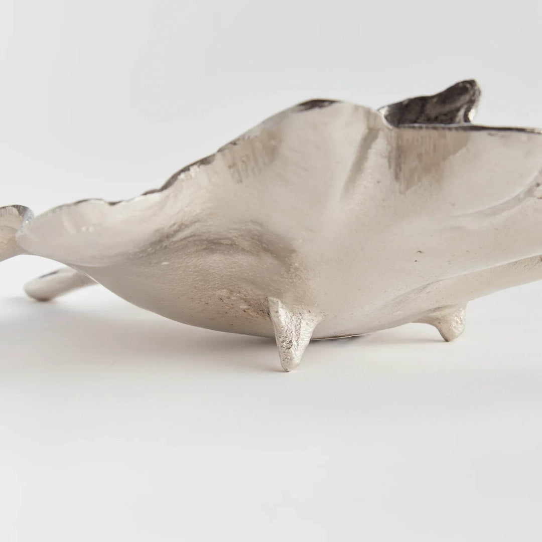 Hand-Cast Silver Aluminum Decorative Tray with Leaf Details