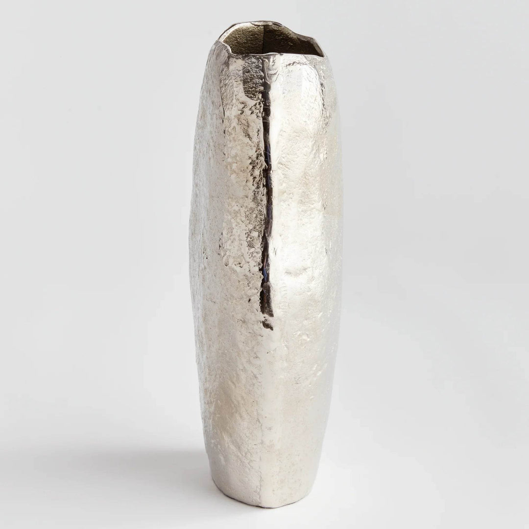 Organic Sand Cast Aluminum Tall Vase with Modern Oblong Profile