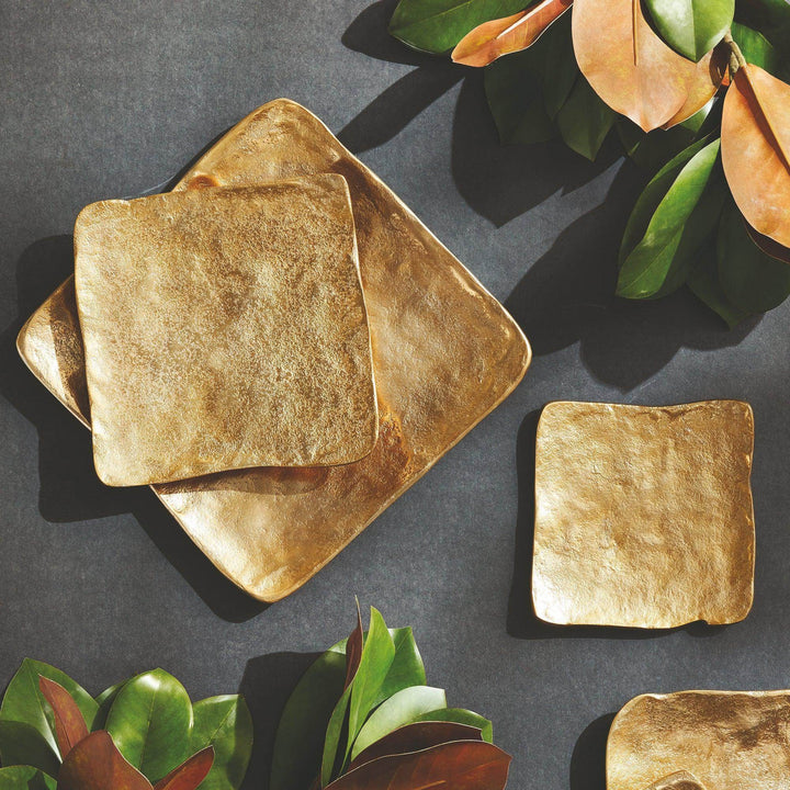 Modern Gold Cast Aluminum Decorative Serving Trays - Set of 3
