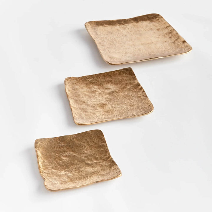 Modern Gold Cast Aluminum Decorative Serving Trays - Set of 3