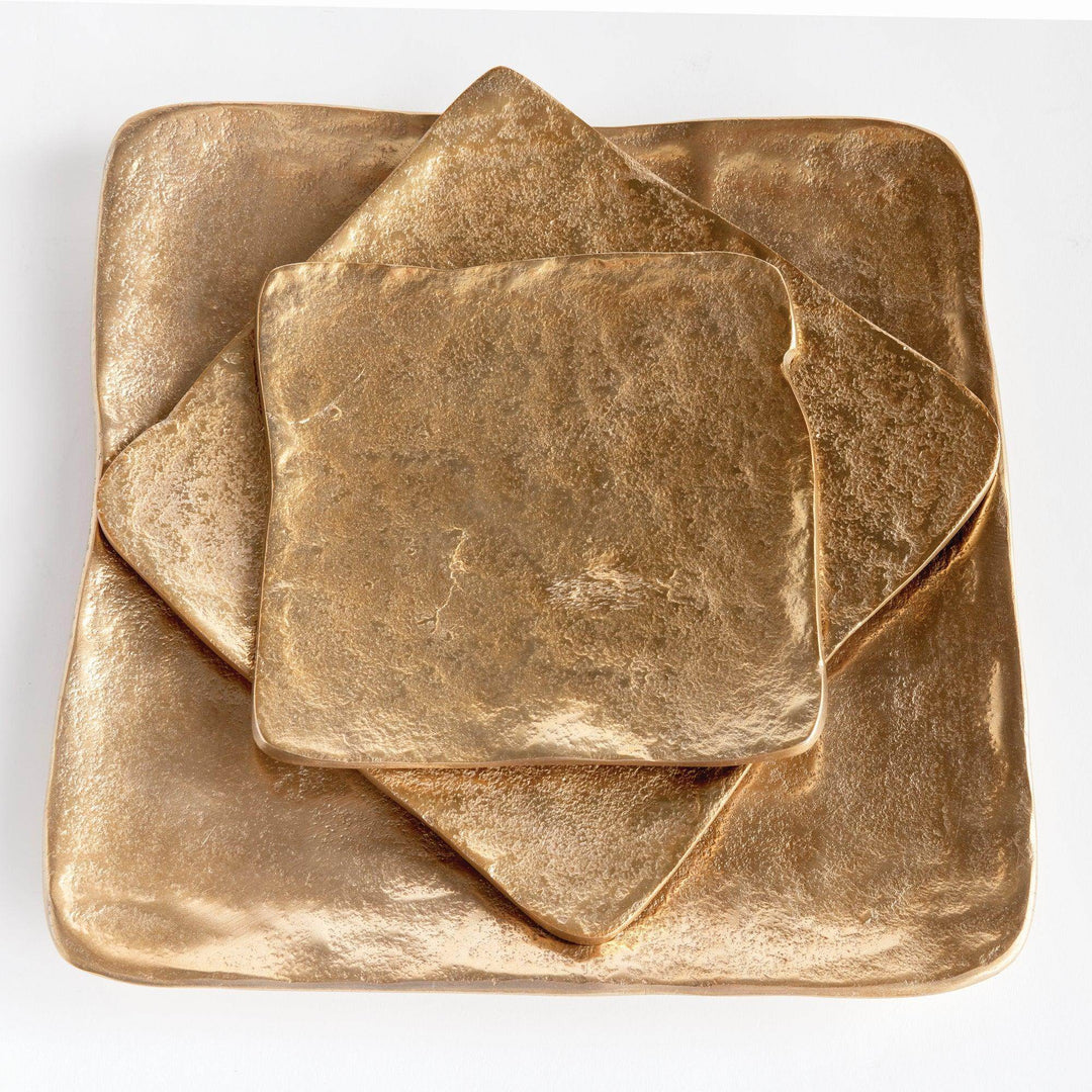 Modern Gold Cast Aluminum Decorative Serving Trays - Set of 3