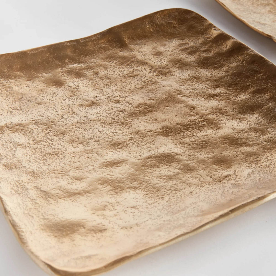 Modern Gold Cast Aluminum Decorative Serving Trays - Set of 3