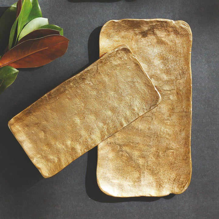 Modern Gold Cast Aluminum Decorative Trays - Set of 2