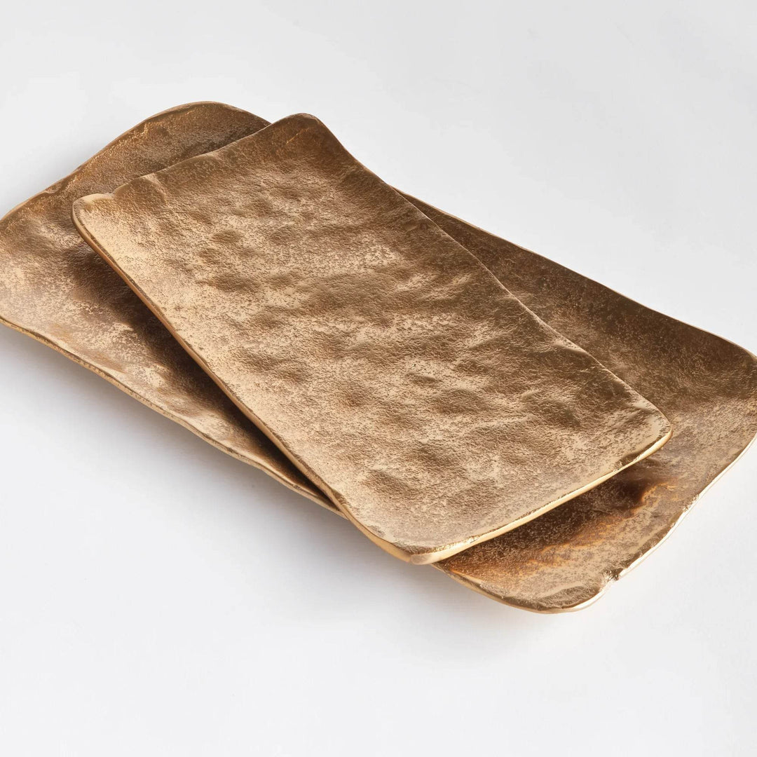 Modern Gold Cast Aluminum Decorative Trays - Set of 2