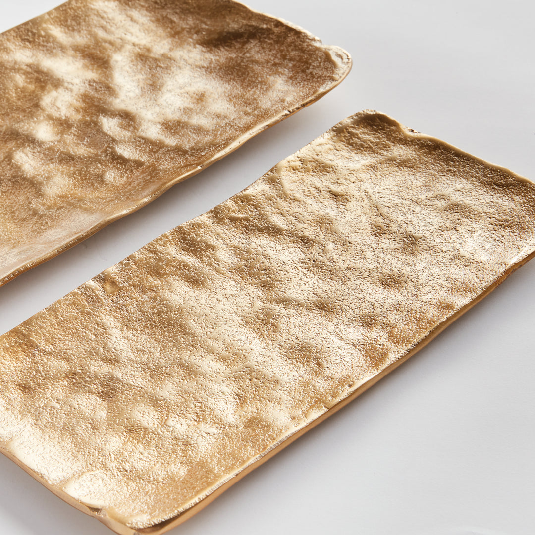 Modern Gold Cast Aluminum Decorative Trays – Set of 2