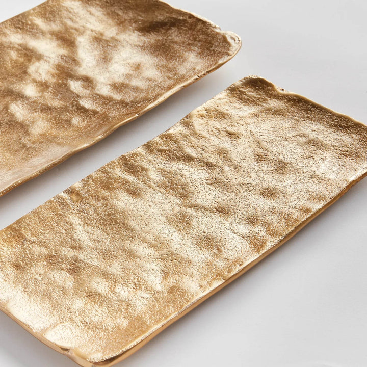 Modern Gold Cast Aluminum Decorative Trays - Set of 2
