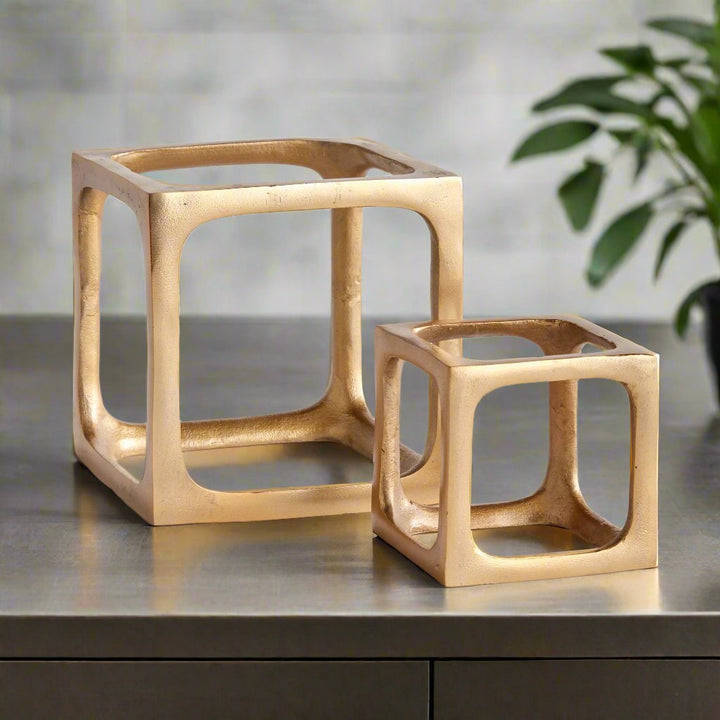 Gold Cubist Sculptures - Modern Cast Aluminum Décor