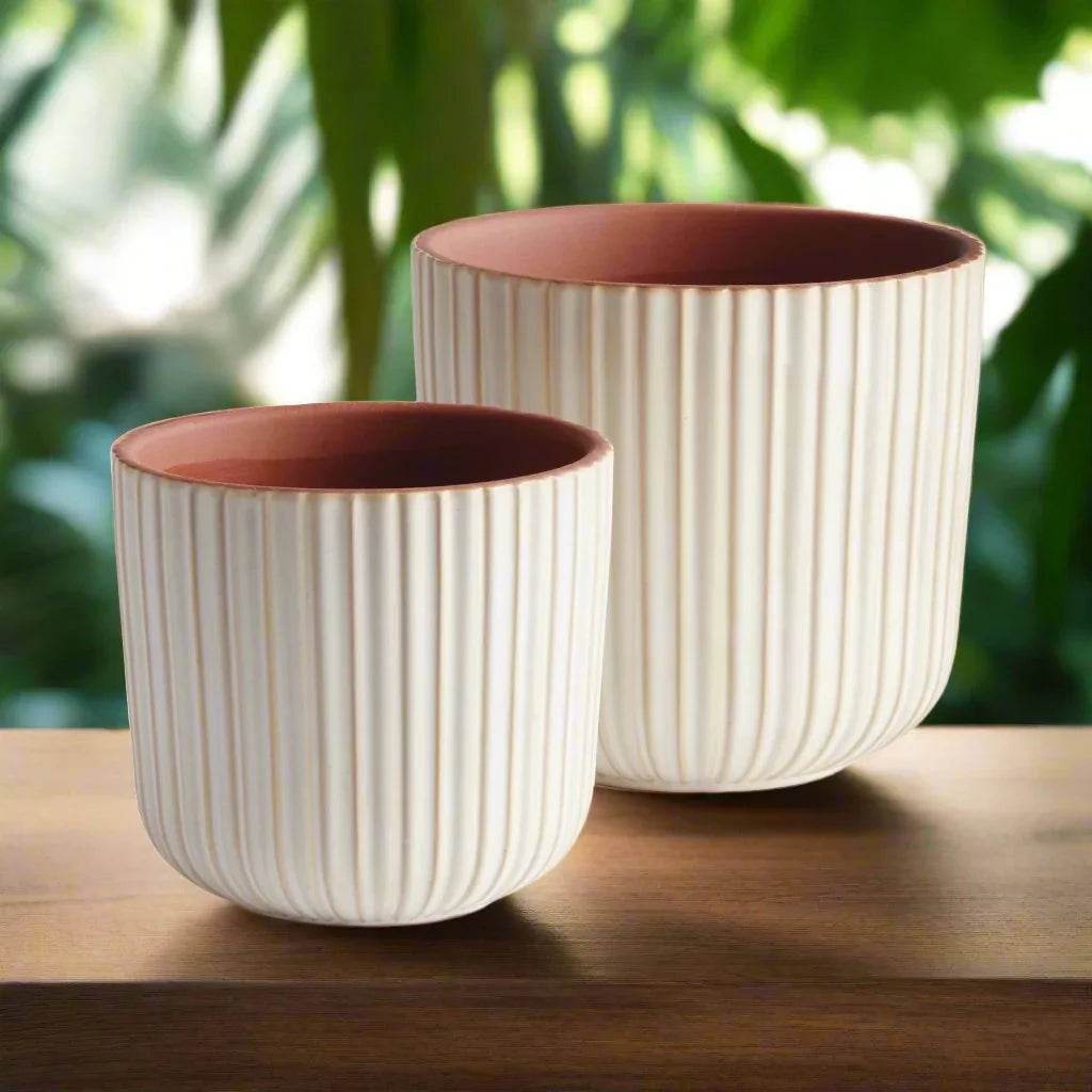 Veranda White Planter Cachepots, Set of 2