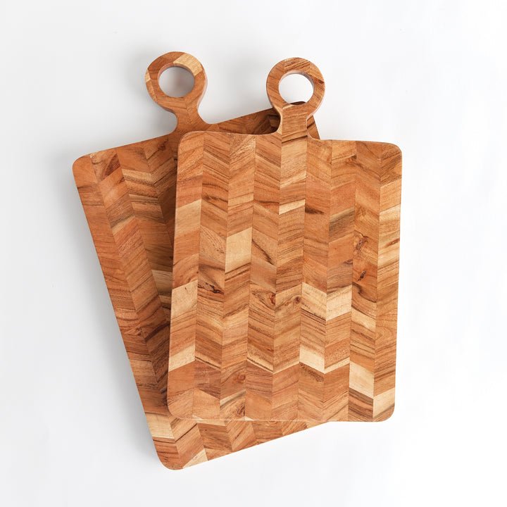 Set of 2 Acacia Wood Chevron Charcuterie Serving Boards