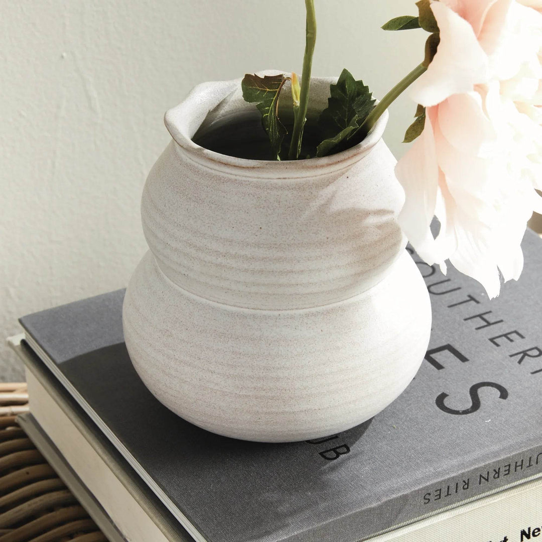 Hand-Thrown Small White Ceramic Vase with Matte Finish