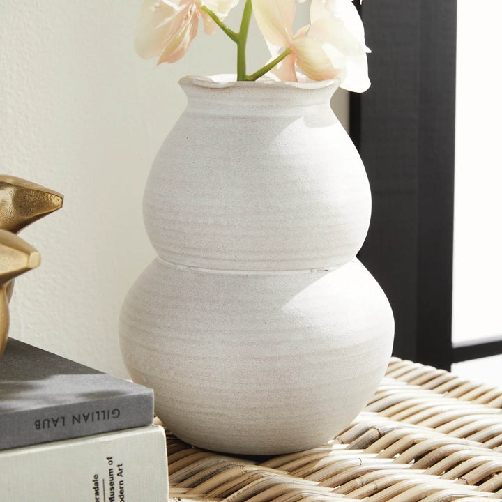 Hand-Thrown Large White Ceramic Vase with Matte Finish