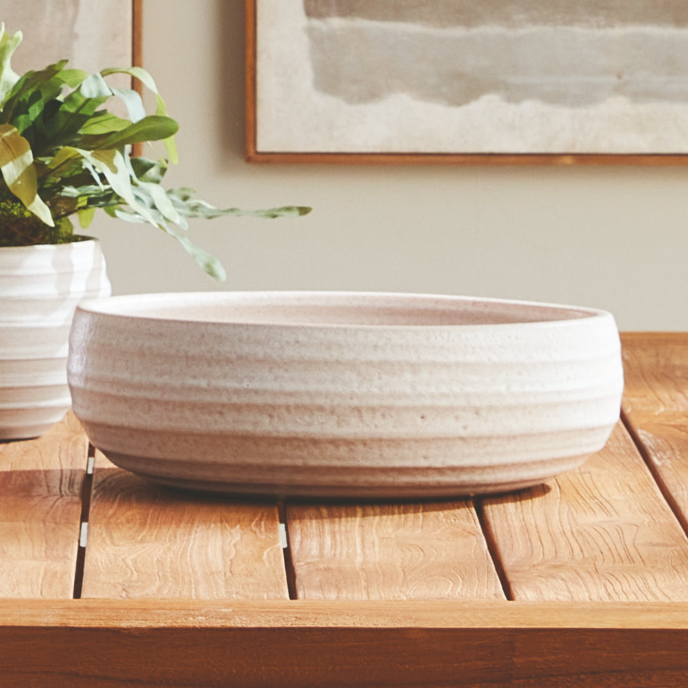 Hand-Thrown White Ceramic Decorative Bowl with Matte Finish