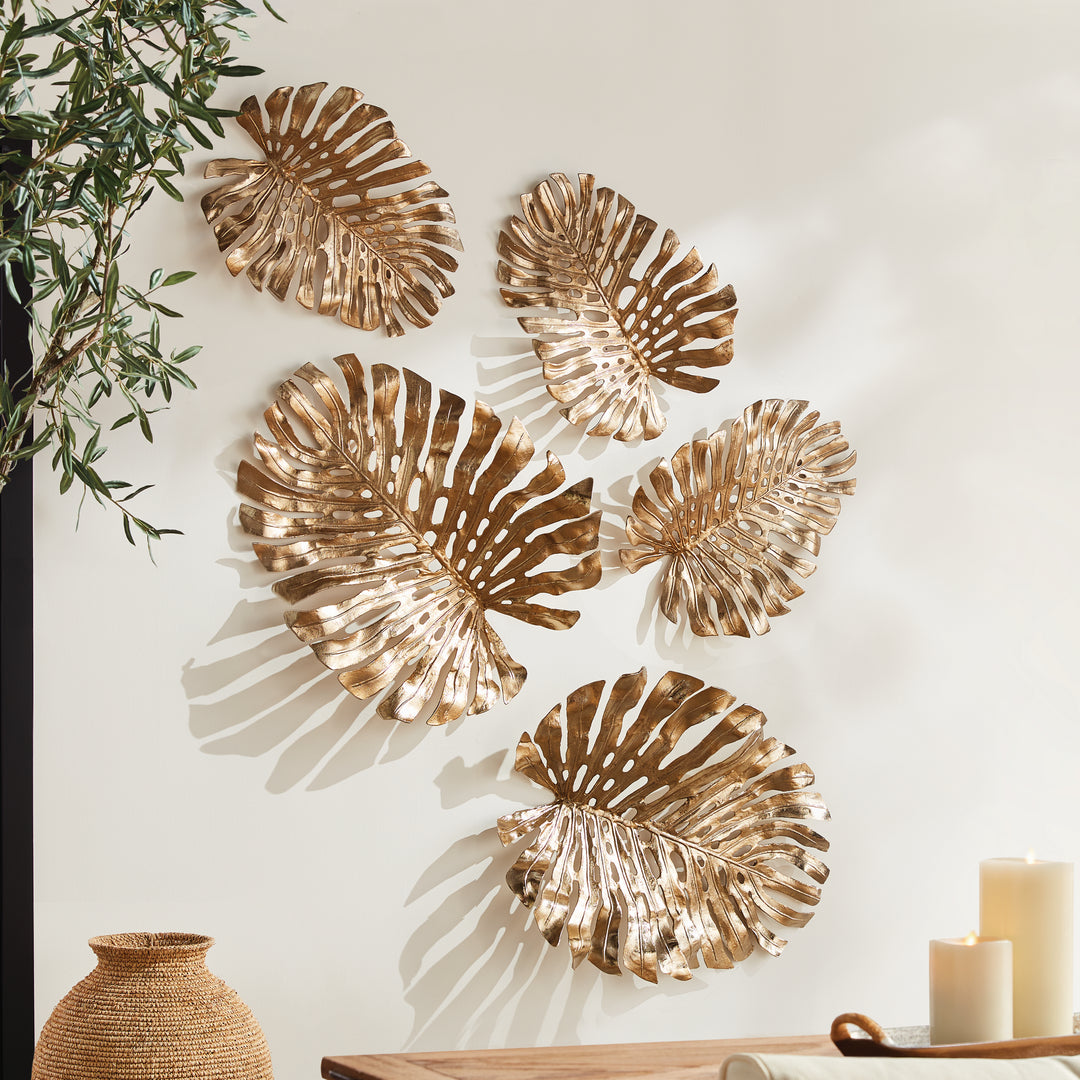 Gold Small Leaf Wall Decor Cast Aluminum Statement Accent