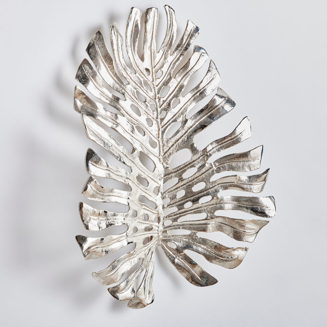 Silver Small Leaf Wall Decor Cast Aluminum Modern Accent