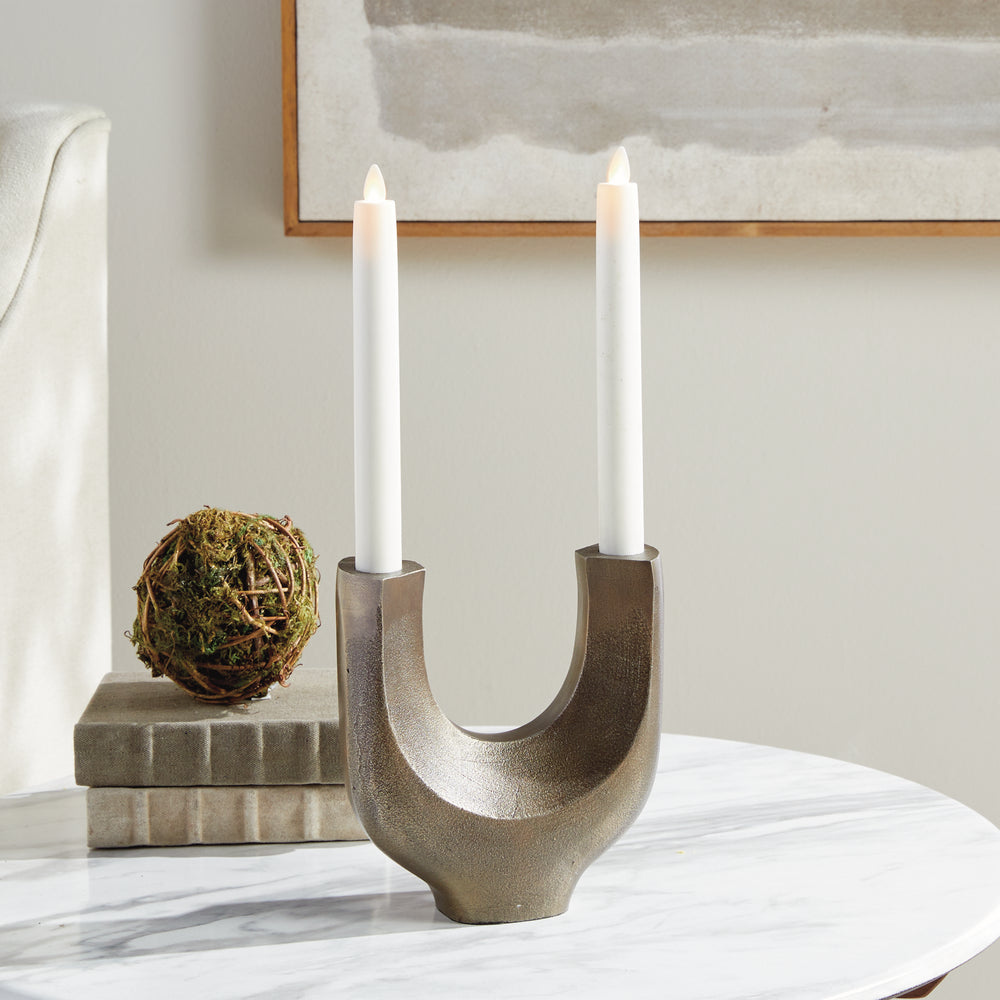 Modern Antique Gold Two-Taper Candelabra Accent