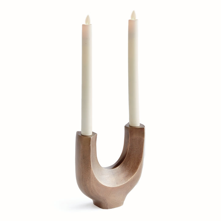 Modern Antique Gold Two-Taper Candelabra Accent