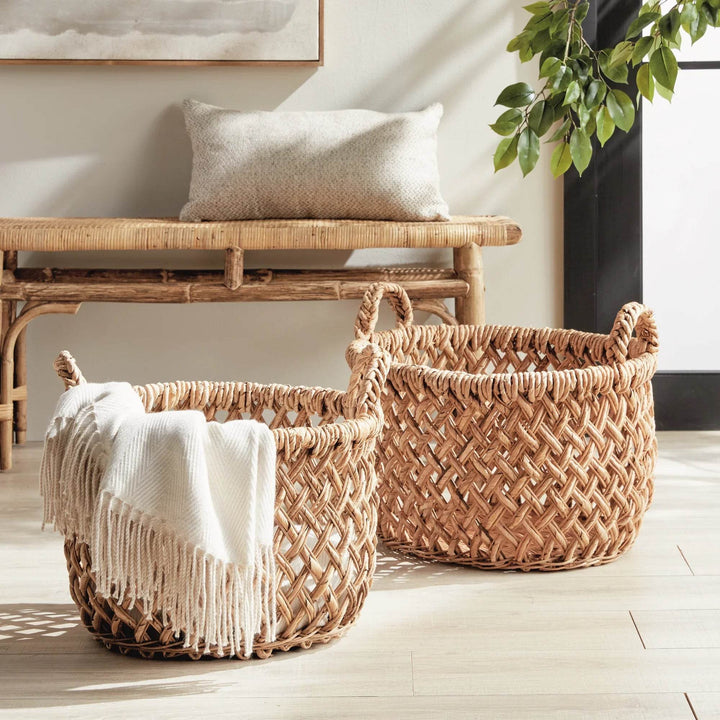 Handwoven Banana Rattan Baskets with Handles for Stylish Storage