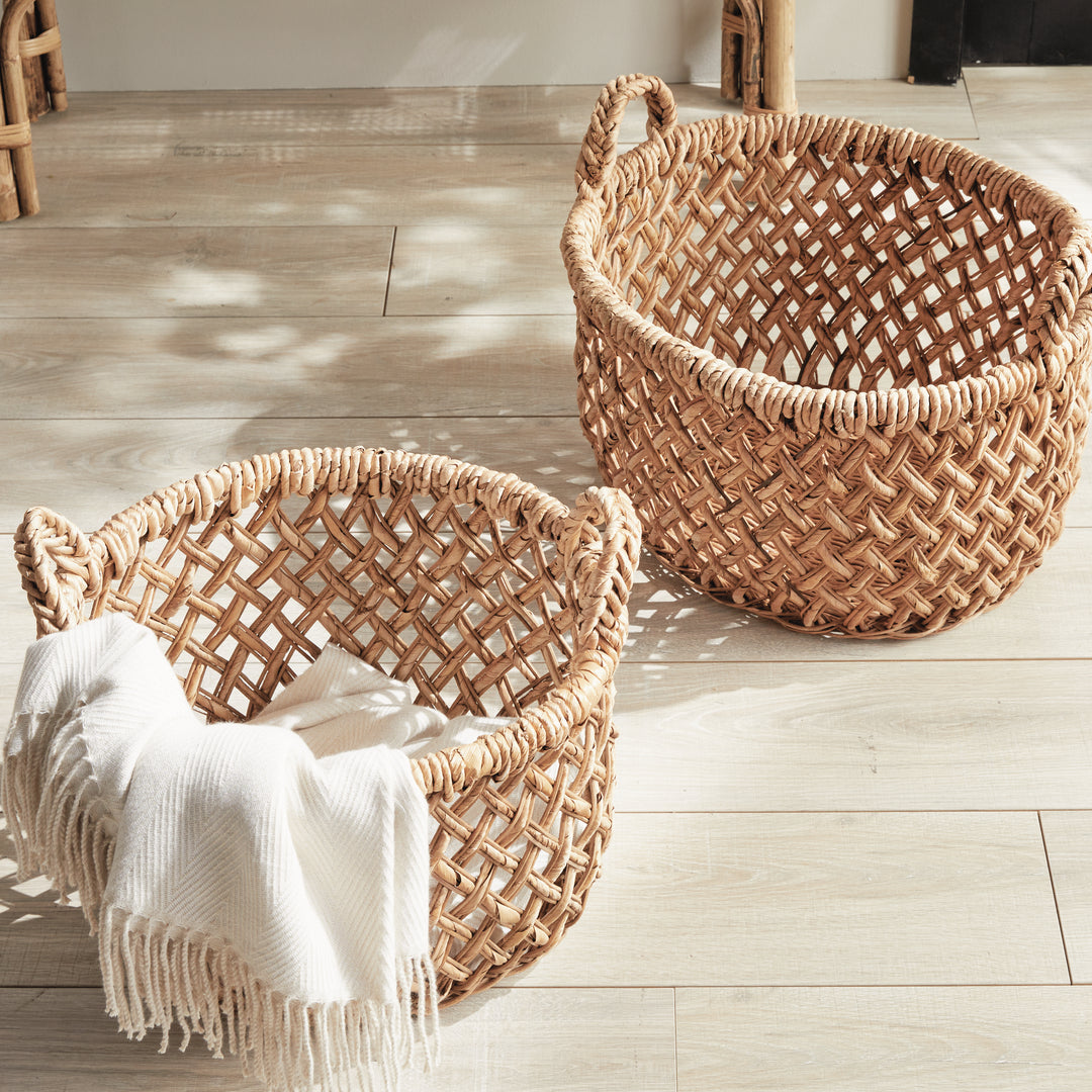 Handwoven Banana Rattan Baskets with Handles for Stylish Storage