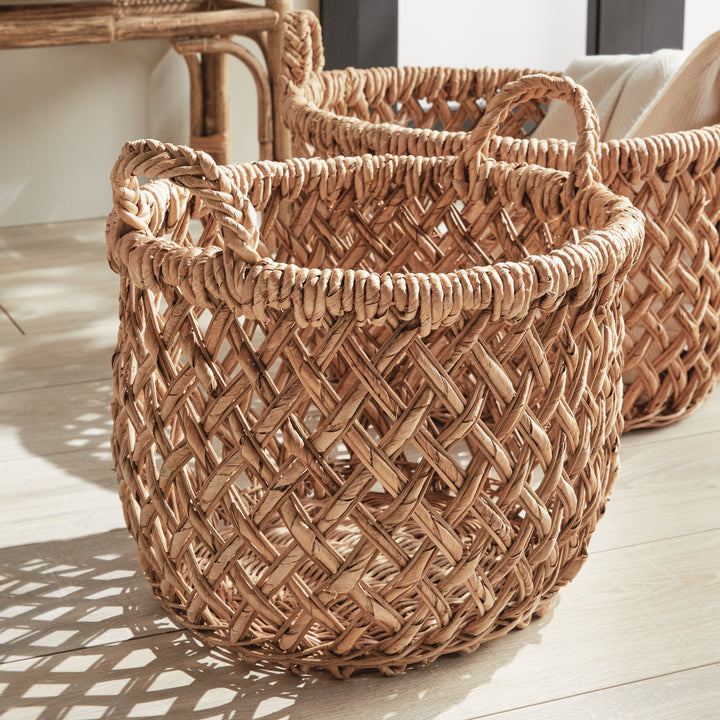 Handwoven Banana Rattan Baskets with Handles for Stylish Storage