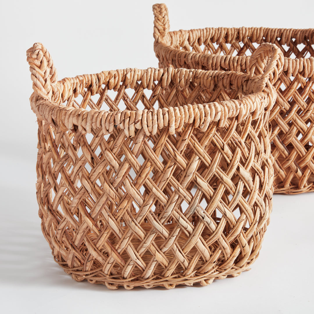 Handwoven Banana Rattan Baskets with Handles for Stylish Storage