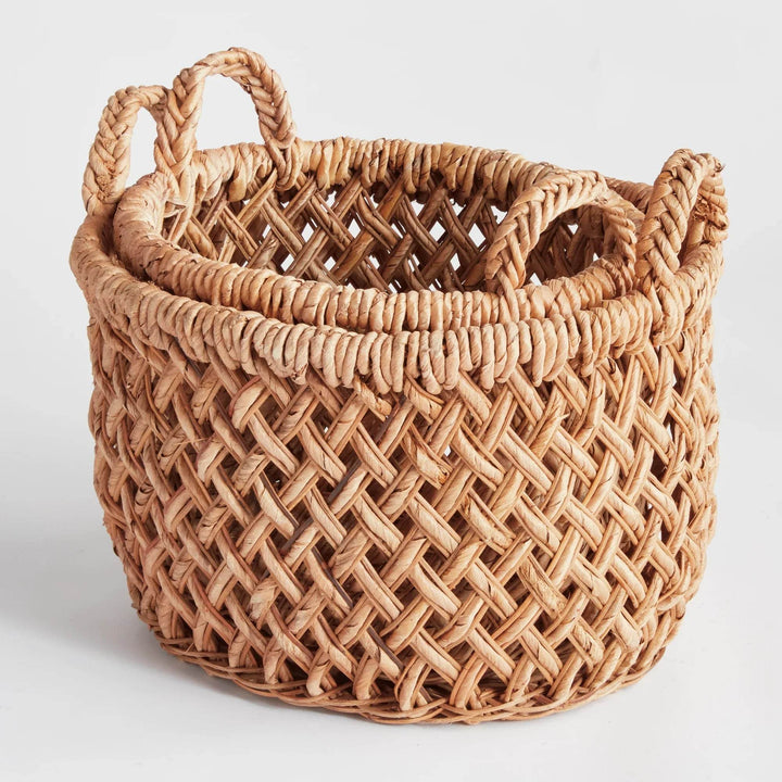 Handwoven Banana Rattan Baskets with Handles for Stylish Storage