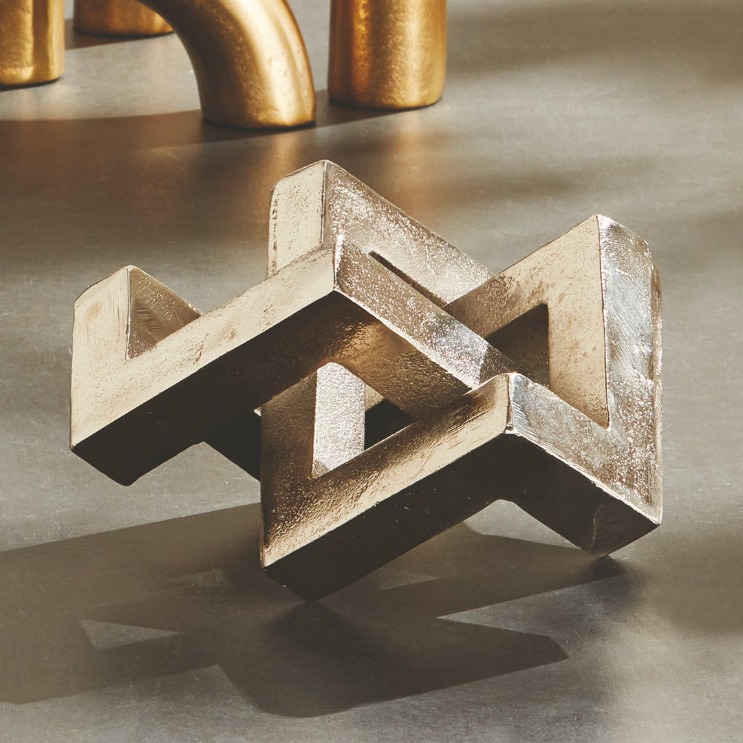 Modern Silver Key Sculpture - Geometric Accent Decor