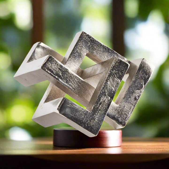 Modern Silver Key Sculpture - Geometric Accent Decor