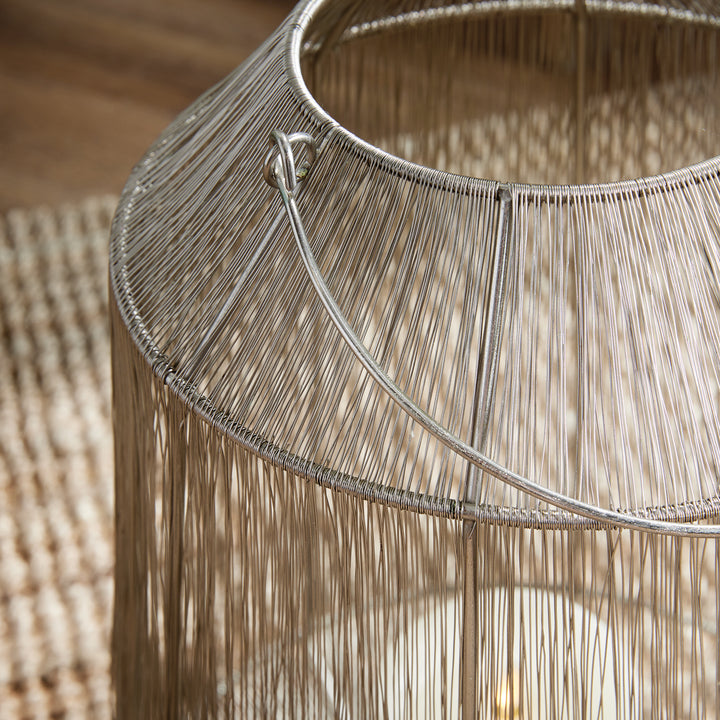 Large Silver Lantern with Handwoven Metallic Strands