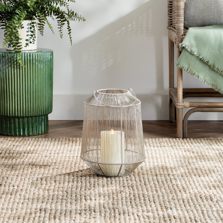 Small Silver Lantern with Handwoven Metallic Strands