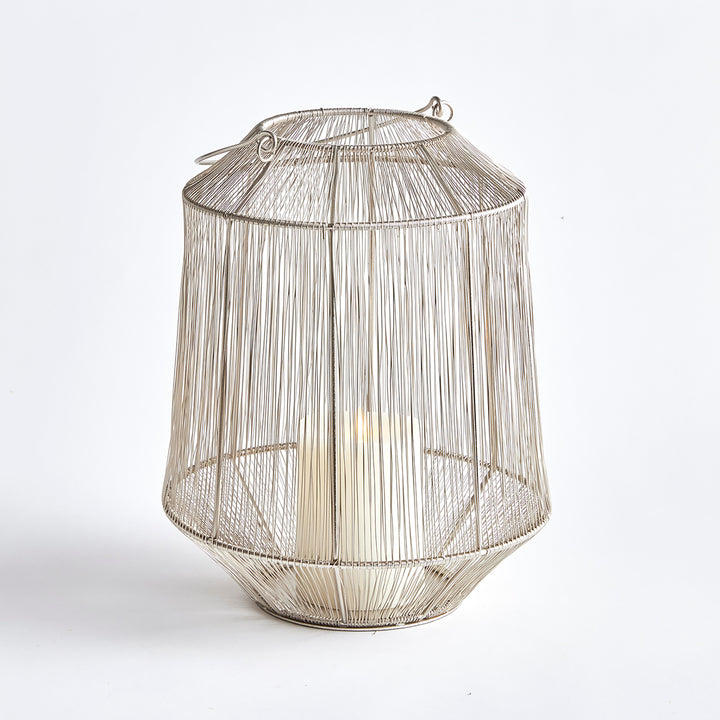 Small Silver Lantern with Handwoven Metallic Strands