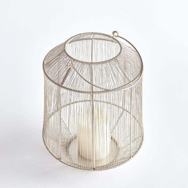 Small Silver Lantern with Handwoven Metallic Strands