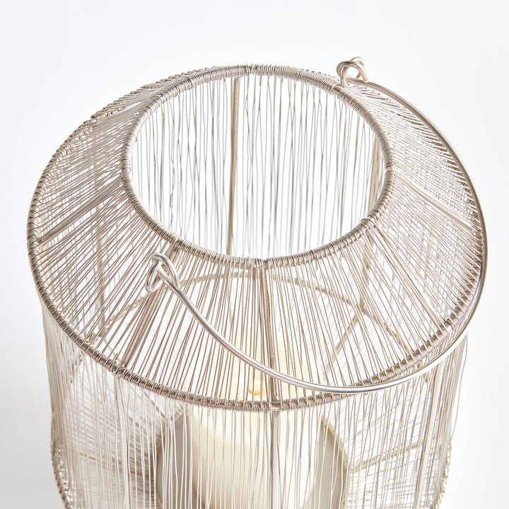 Small Silver Lantern with Handwoven Metallic Strands