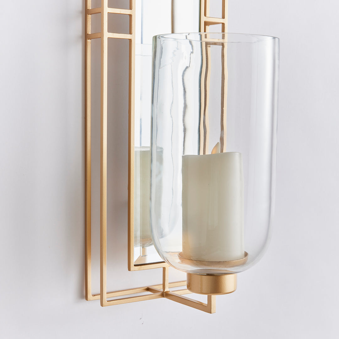 Antique Gold Candle Holder Wall Sconce with Mirrored Accent