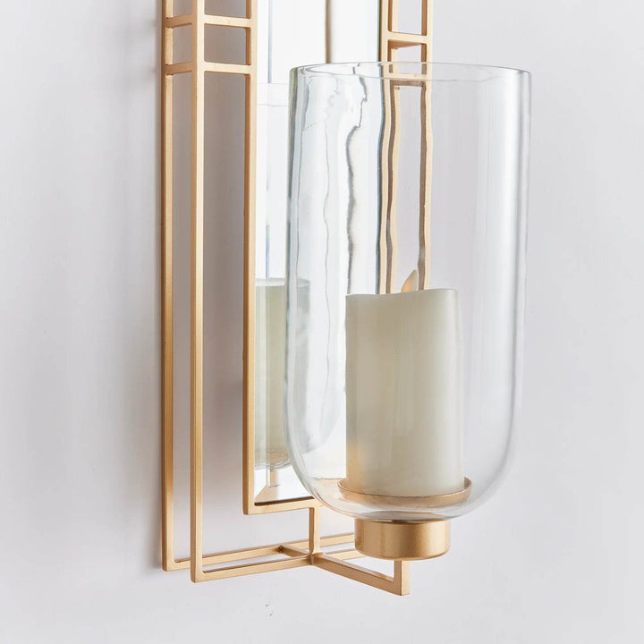 Antique Gold Candle Holder Wall Sconce with Mirrored Accent