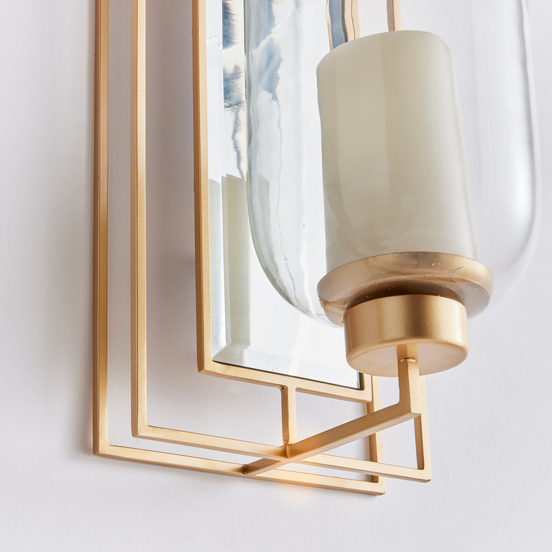 Antique Gold Candle Holder Wall Sconce with Mirrored Accent