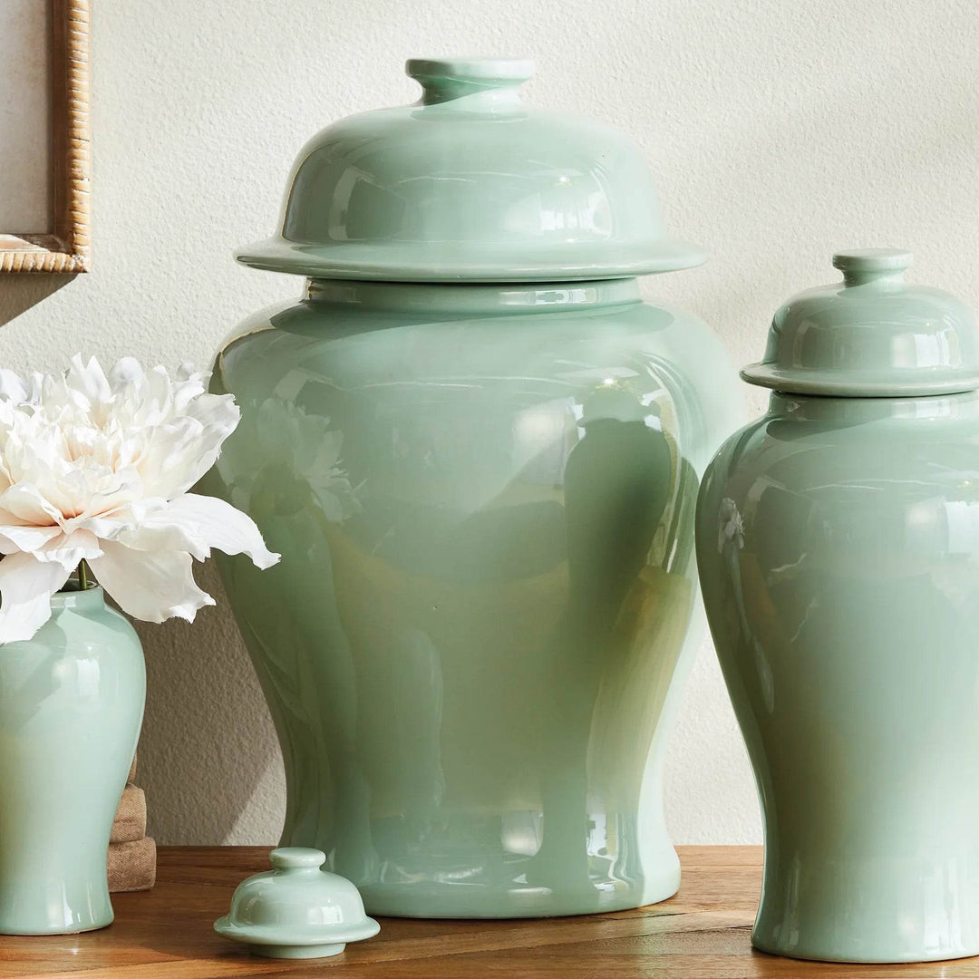 Lili Green Ceramic Lidded Mini Ginger Jar, Large