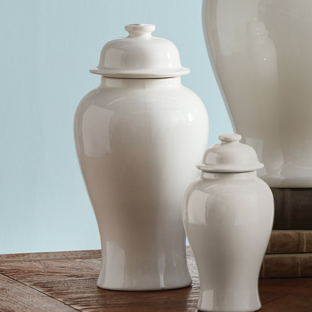 Lili White Ceramic Lidded Ginger Jar - Large