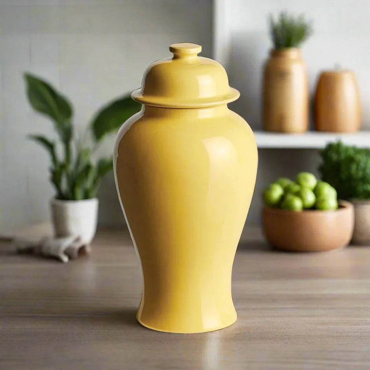 Lili Yellow Ceramic Lidded Ginger Jar - Large, High Gloss