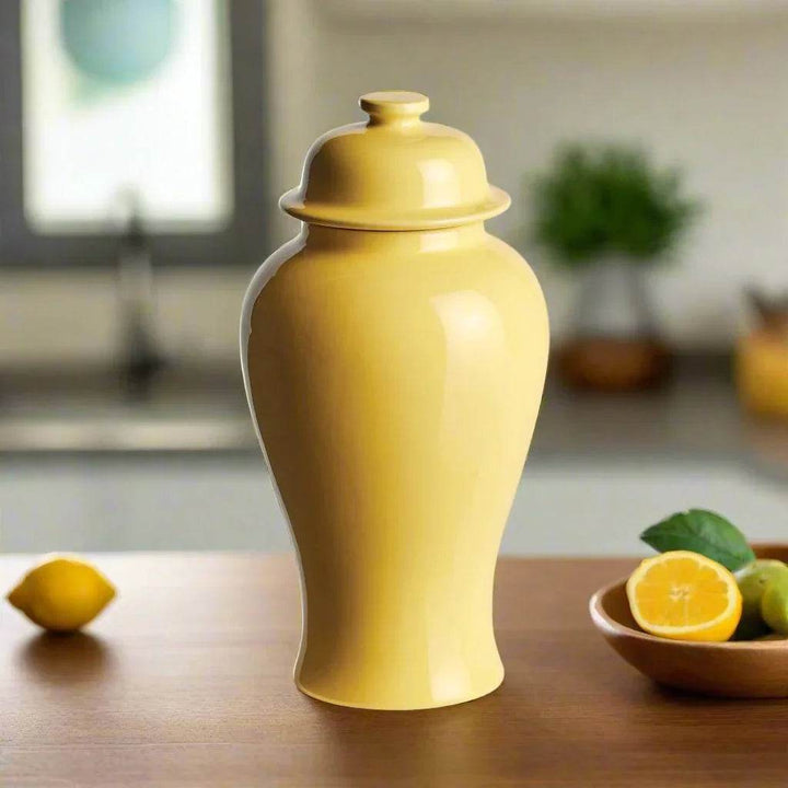 Lili Yellow Ceramic Lidded Ginger Jar - Large, High Gloss