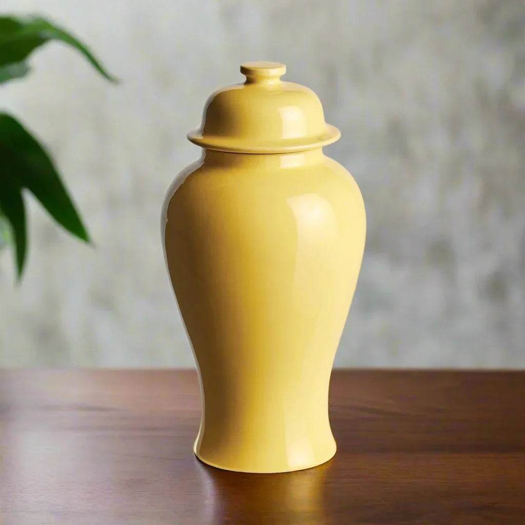 Lili Yellow Ceramic Lidded Ginger Jar - Large, High Gloss